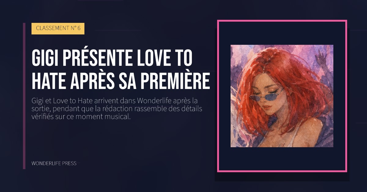 Wonderlife Press: Gigi présente Love to Hate après sa première. pochette de la sortie. CLASSEMENT N° 6.