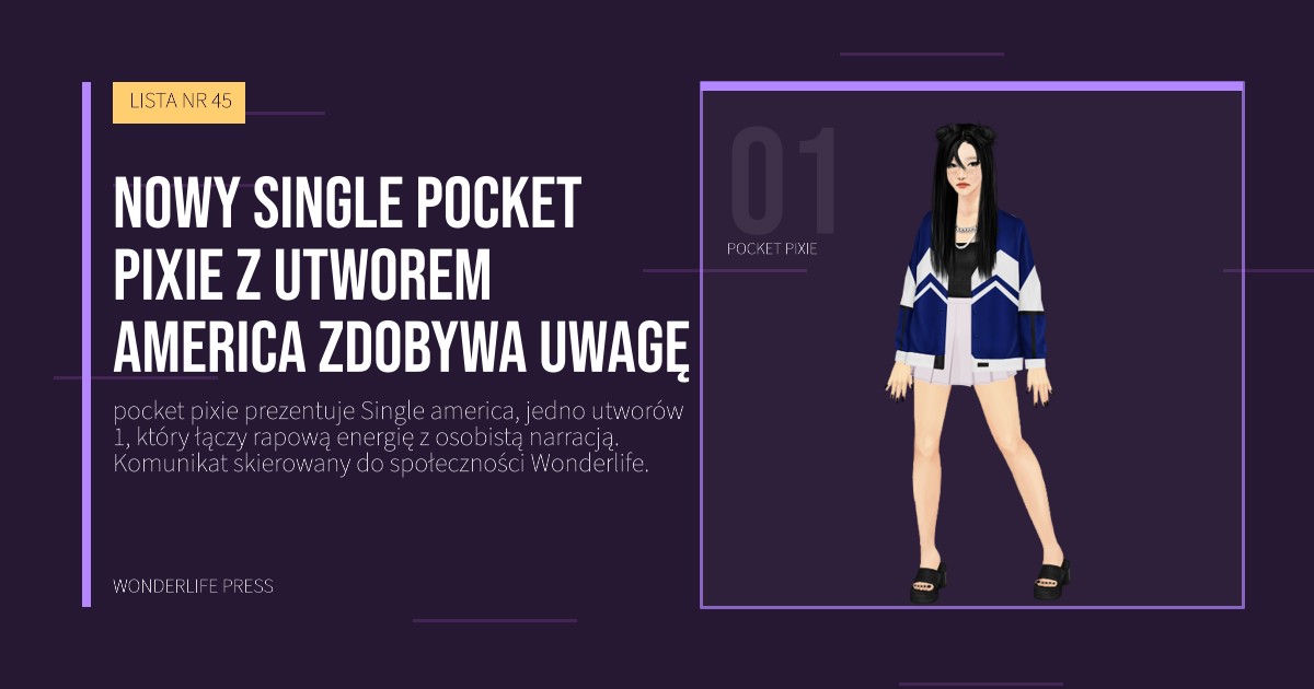 Wonderlife Press: Nowy Single pocket pixie z utworem america zdobywa uwagę. portret artystów. LISTA NR 45.