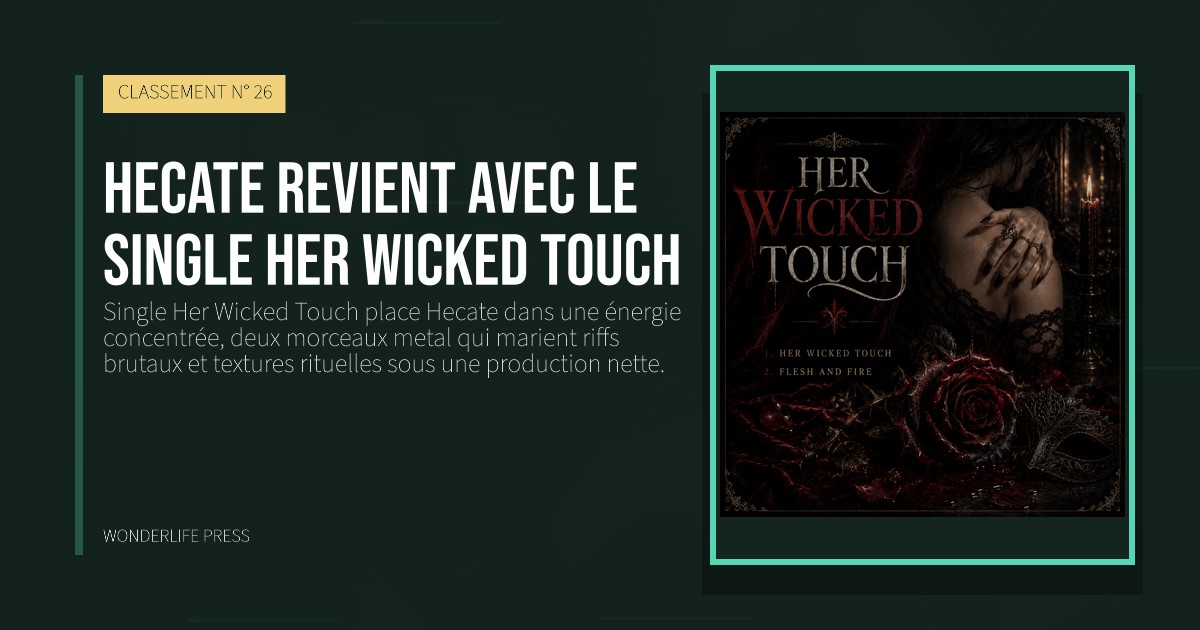 Wonderlife Press: Hecate revient avec le single Her Wicked Touch. pochette de la sortie. CLASSEMENT N° 26.