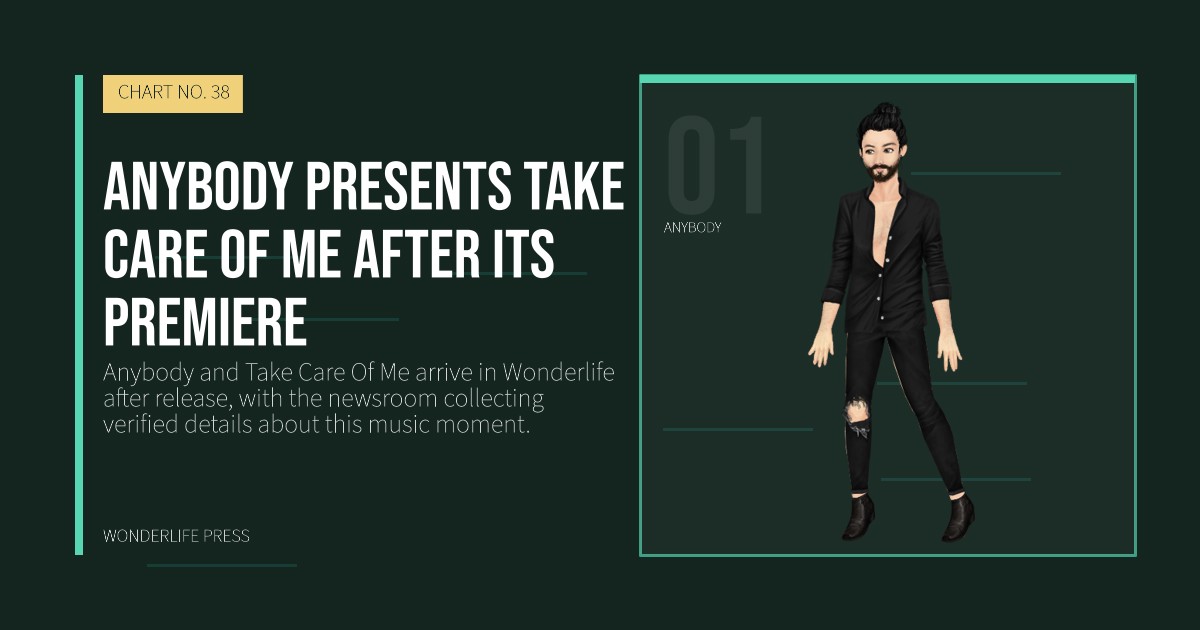 Wonderlife Press: Anybody presents Take Care Of Me after its premiere. artist portrait. CHART NO. 38.