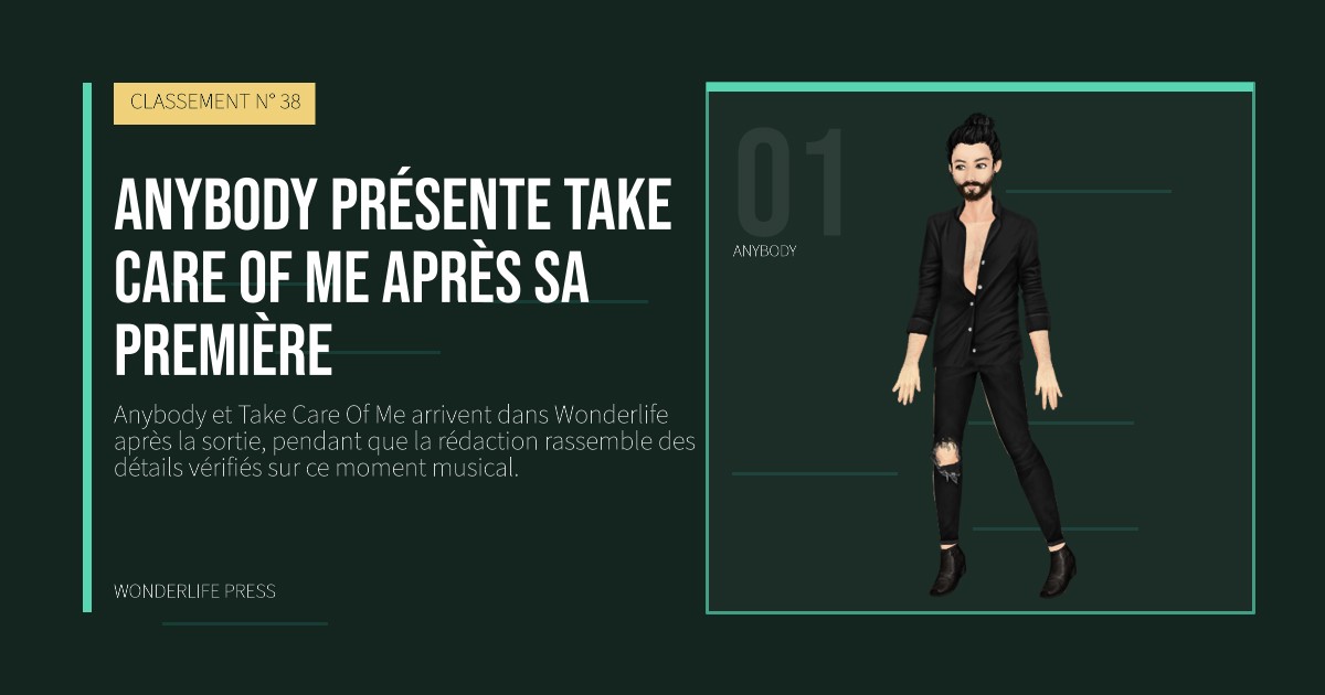 Wonderlife Press: Anybody présente Take Care Of Me après sa première. portrait des artistes. CLASSEMENT N° 38.