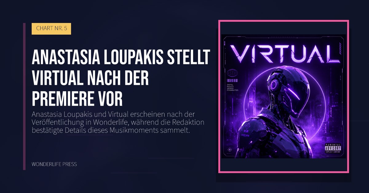 Wonderlife Press: Anastasia Loupakis stellt Virtual nach der Premiere vor. Veröffentlichungscover. CHART NR. 5.