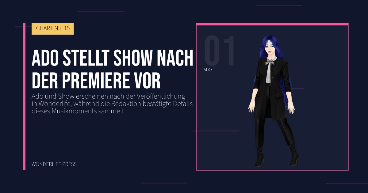 Wonderlife Press: Ado stellt Show nach der Premiere vor. Künstlerporträt. CHART NR. 15.