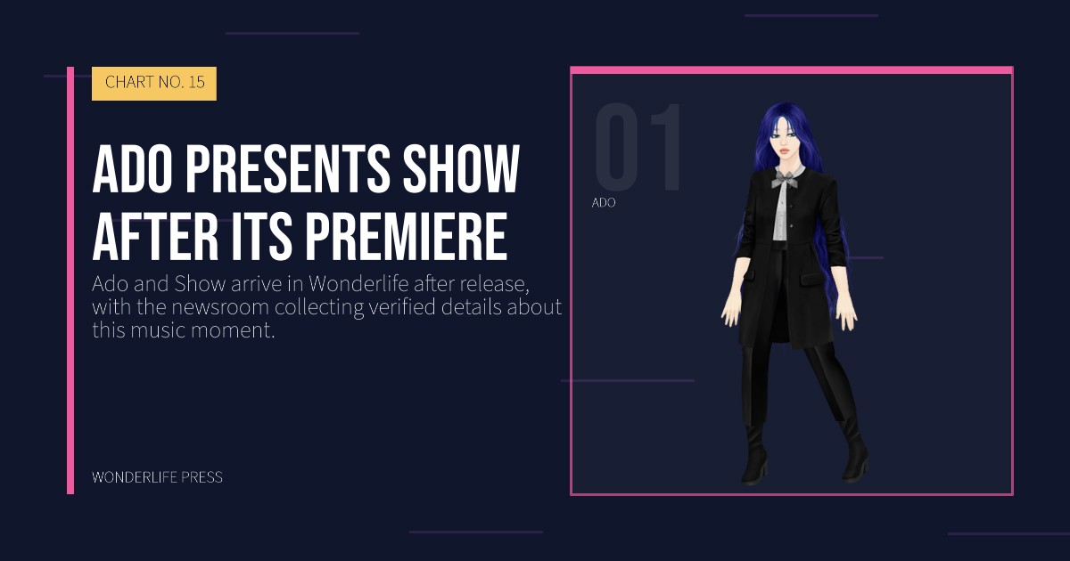 Wonderlife Press: Ado presents Show after its premiere. artist portrait. CHART NO. 15.