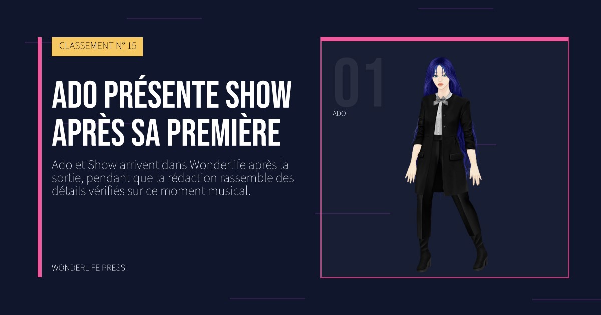 Wonderlife Press: Ado présente Show après sa première. portrait des artistes. CLASSEMENT N° 15.