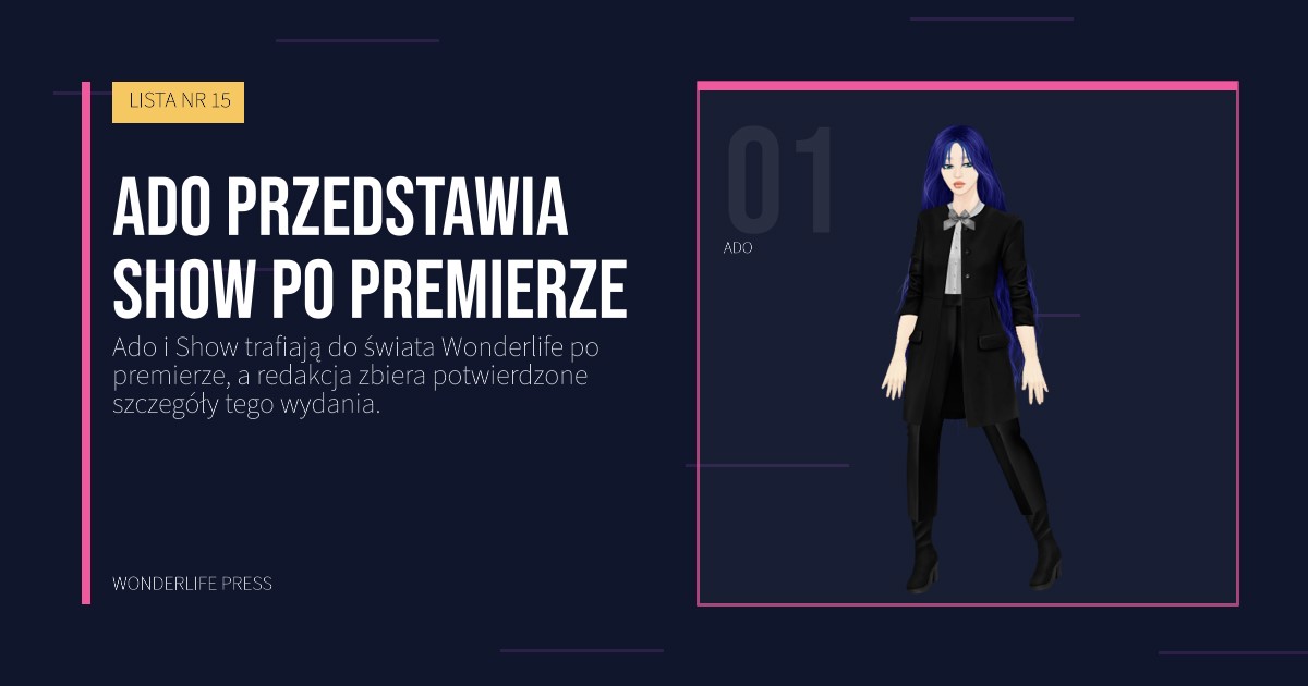 Wonderlife Press: Ado przedstawia Show po premierze. portret artystów. LISTA NR 15.