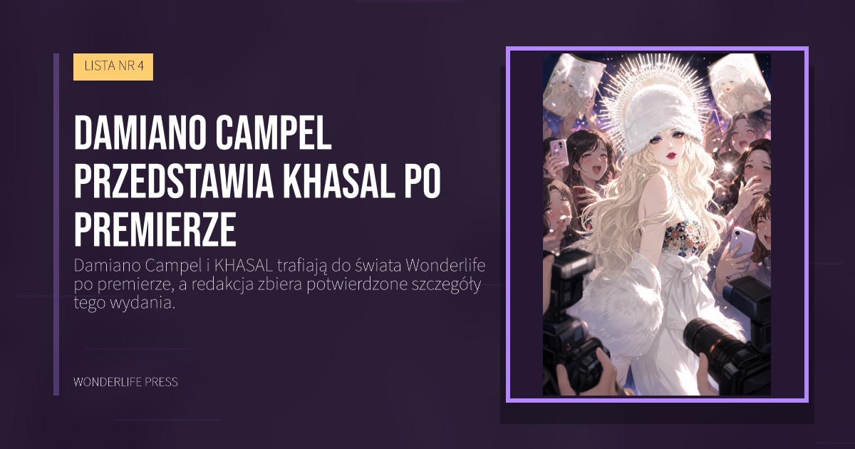 Wonderlife Press: Damiano Campel przedstawia KHASAL po premierze. okładka wydawnictwa. LISTA NR 4.