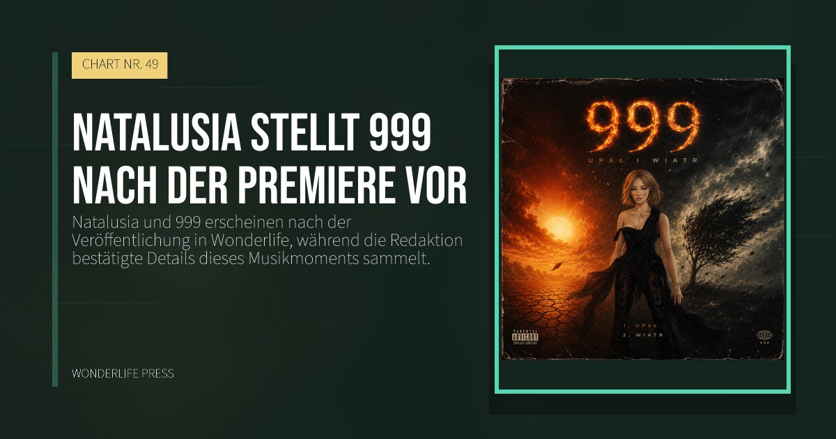 Wonderlife Press: Natalusia stellt 999 nach der Premiere vor. Veröffentlichungscover. CHART NR. 49.