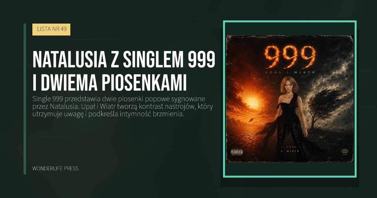 Wonderlife Press: Natalusia z singlem 999 i dwiema piosenkami. okładka wydawnictwa. LISTA NR 49.