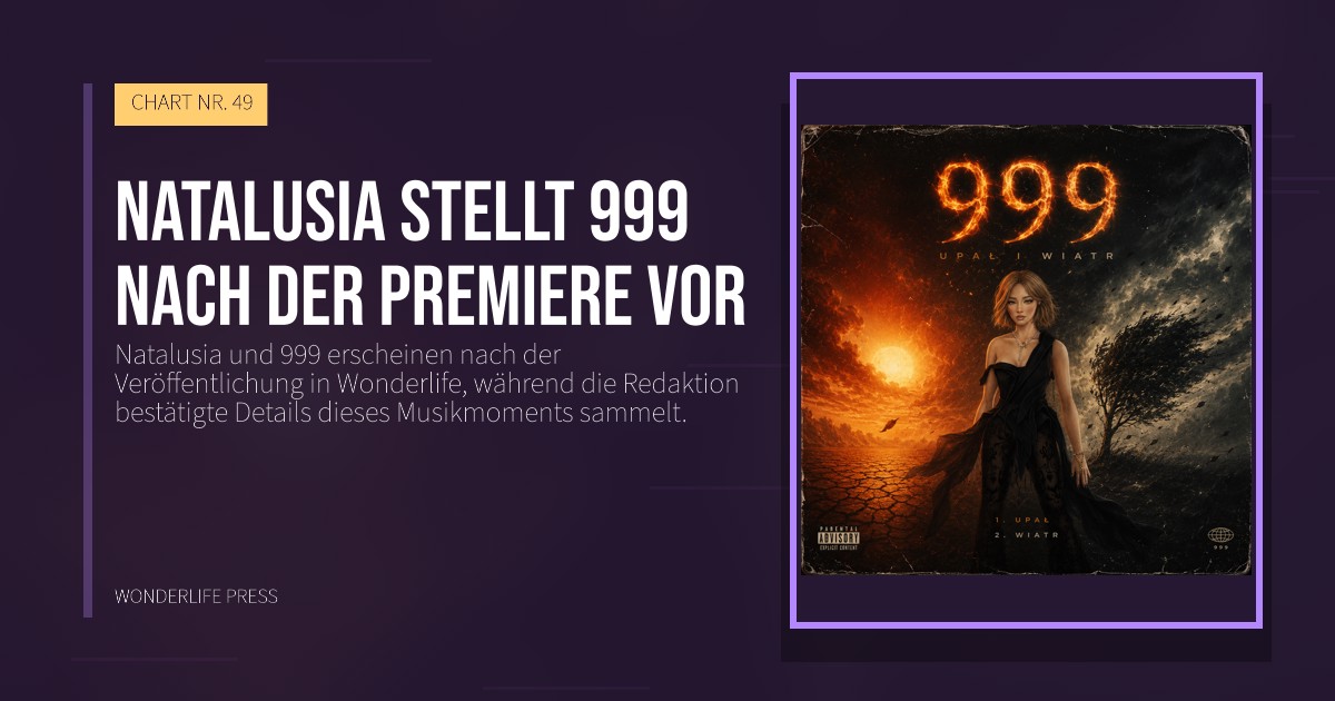 Wonderlife Press: Natalusia stellt 999 nach der Premiere vor. Veröffentlichungscover. CHART NR. 49.