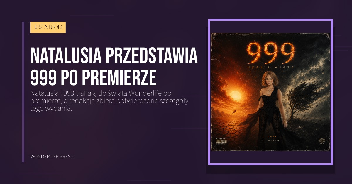 Wonderlife Press: Natalusia przedstawia 999 po premierze. okładka wydawnictwa. LISTA NR 49.