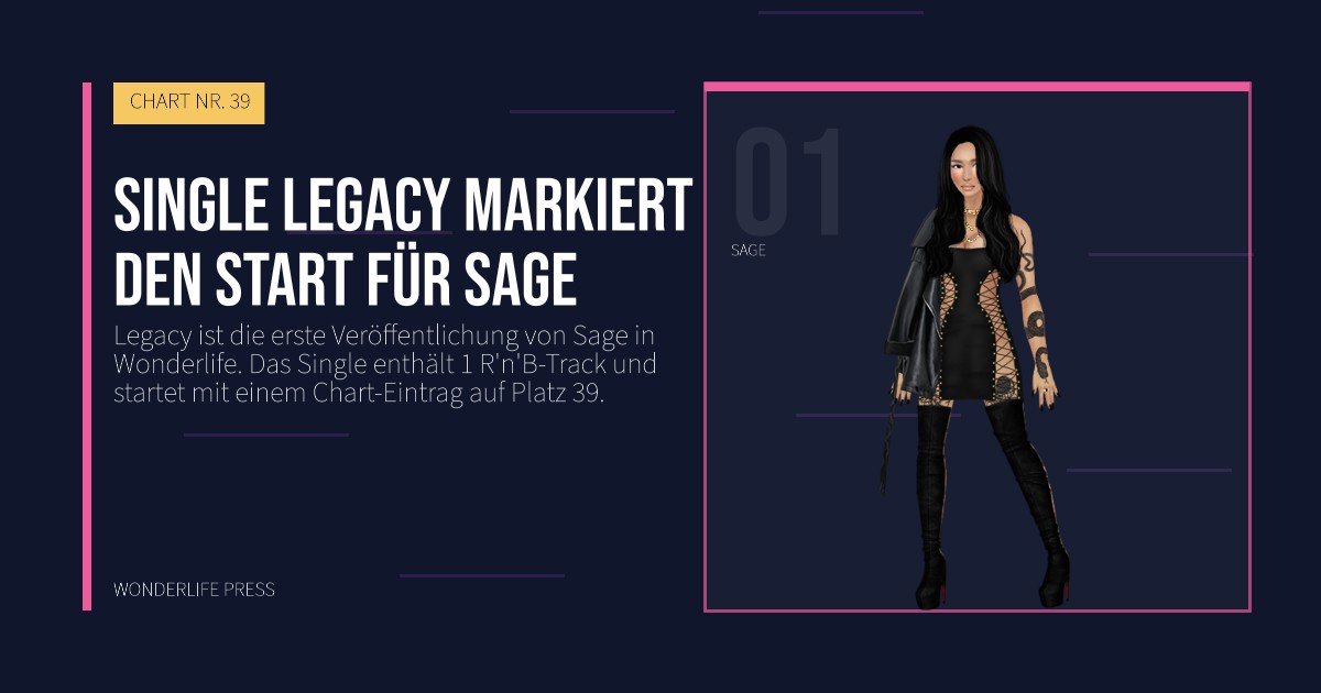 Wonderlife Press: Single Legacy markiert den Start für Sage. Künstlerporträt. CHART NR. 39.