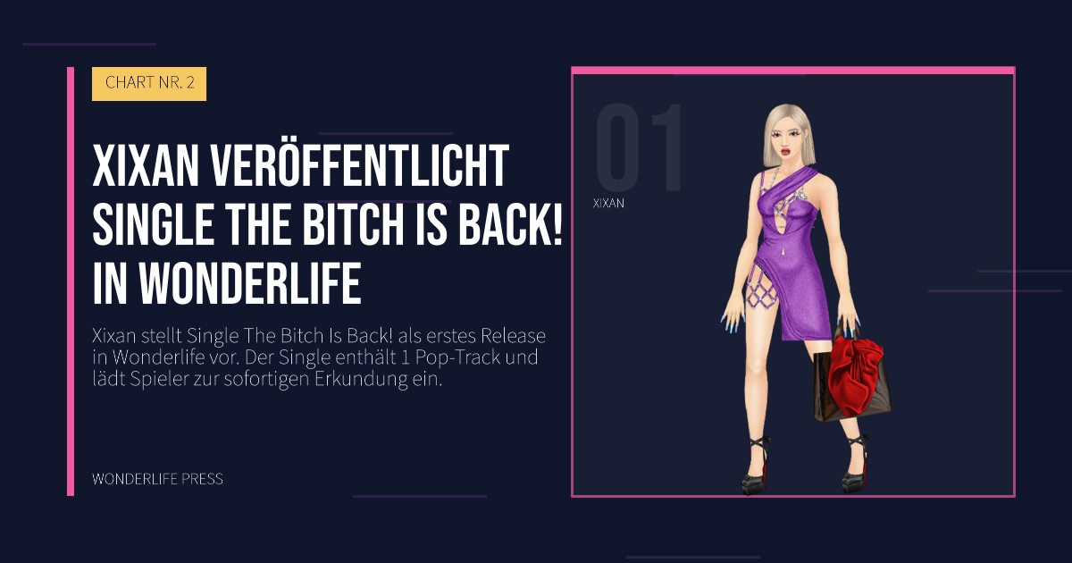 Wonderlife Press: Xixan veröffentlicht Single The Bitch Is Back! in Wonderlife. Künstlerporträt. CHART NR. 2.