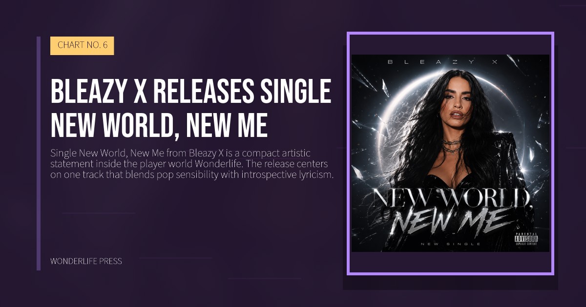Wonderlife Press: Bleazy X releases Single New World, New Me. release artwork. CHART NO. 6.