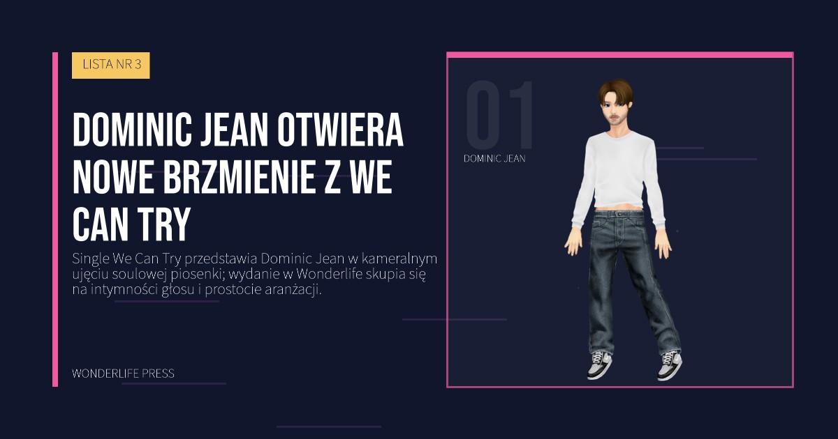 Wonderlife Press: Dominic Jean otwiera nowe brzmienie z We Can Try. portret artystów. LISTA NR 3.