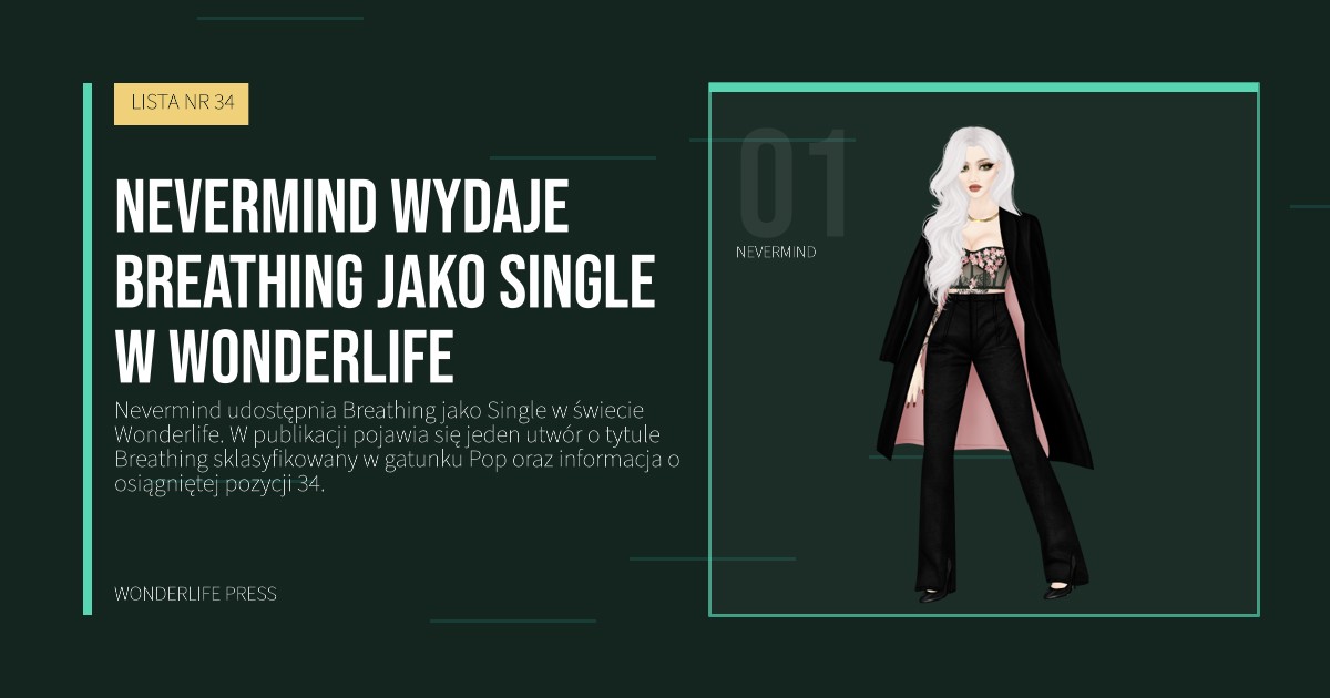 Wonderlife Press: Nevermind wydaje Breathing jako Single w Wonderlife. portret artystów. LISTA NR 34.