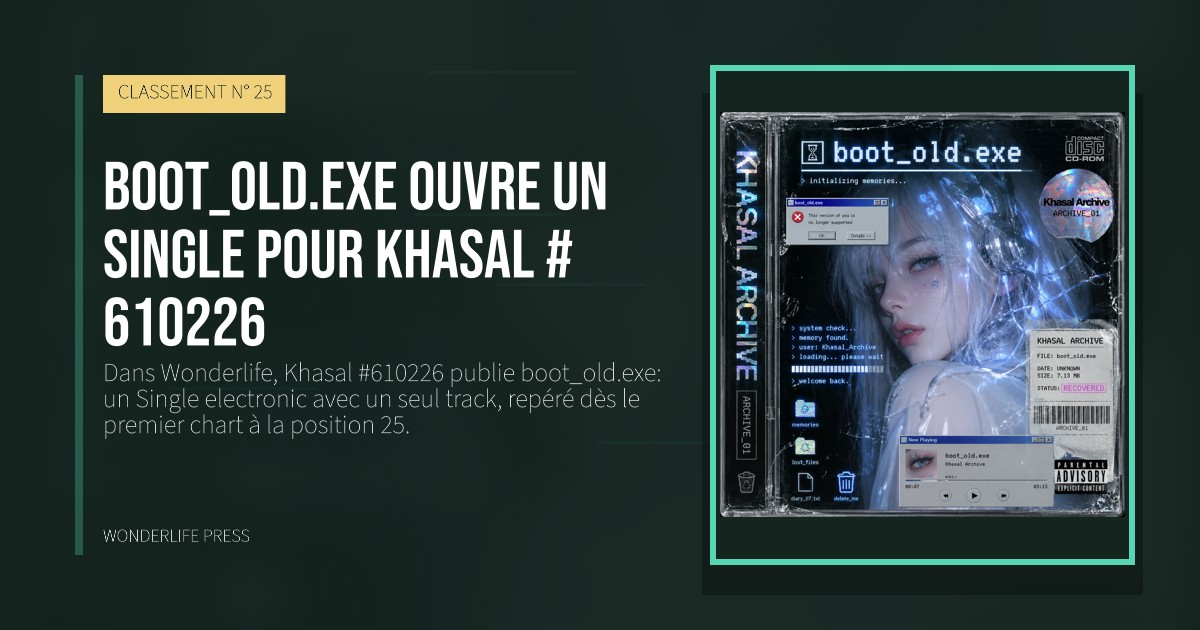 Wonderlife Press: boot_old.exe ouvre un Single pour Khasal #610226. pochette de la sortie. CLASSEMENT N° 25.