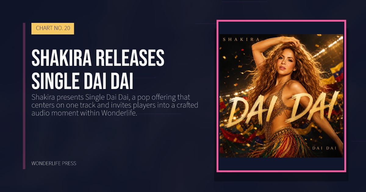 Wonderlife Press: Shakira releases Single Dai Dai. release artwork. CHART NO. 20.