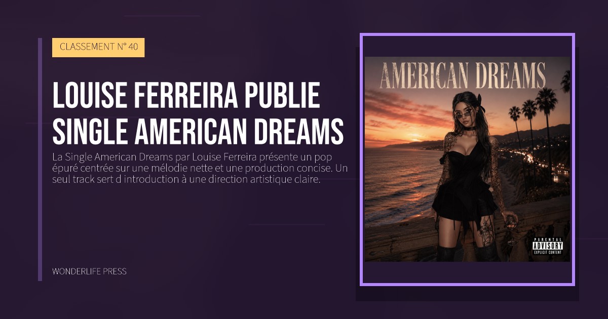 Wonderlife Press: Louise Ferreira publie single American Dreams. pochette de la sortie. CLASSEMENT N° 40.