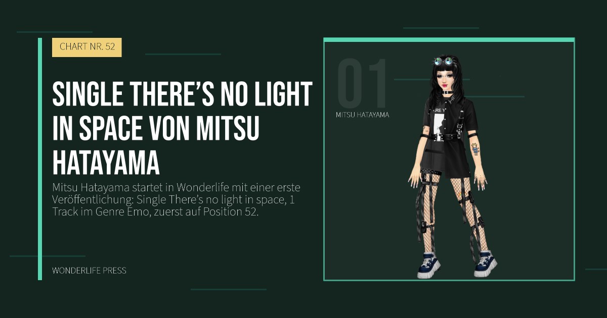 Wonderlife Press: Single There’s no light in space von Mitsu Hatayama. Künstlerporträt. CHART NR. 52.