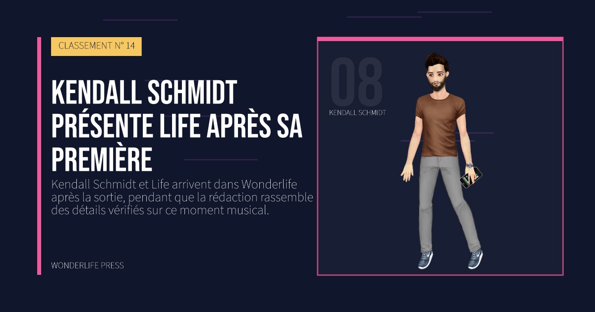 Wonderlife Press: Kendall Schmidt présente Life après sa première. portrait des artistes. CLASSEMENT N° 14.