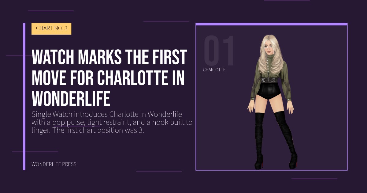 Wonderlife Press: Watch marks the first move for Charlotte in Wonderlife. artist portrait. CHART NO. 3.