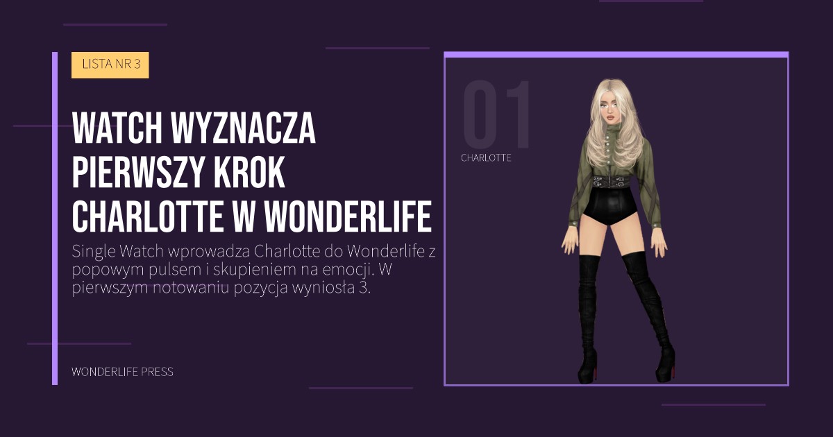 Wonderlife Press: Watch wyznacza pierwszy krok Charlotte w Wonderlife. portret artystów. LISTA NR 3.