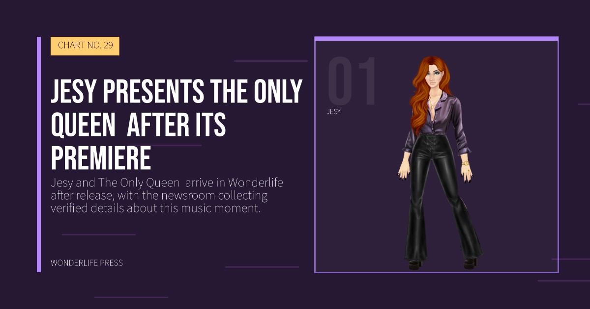 Wonderlife Press: Jesy presents The Only Queen  after its premiere. artist portrait. CHART NO. 29.