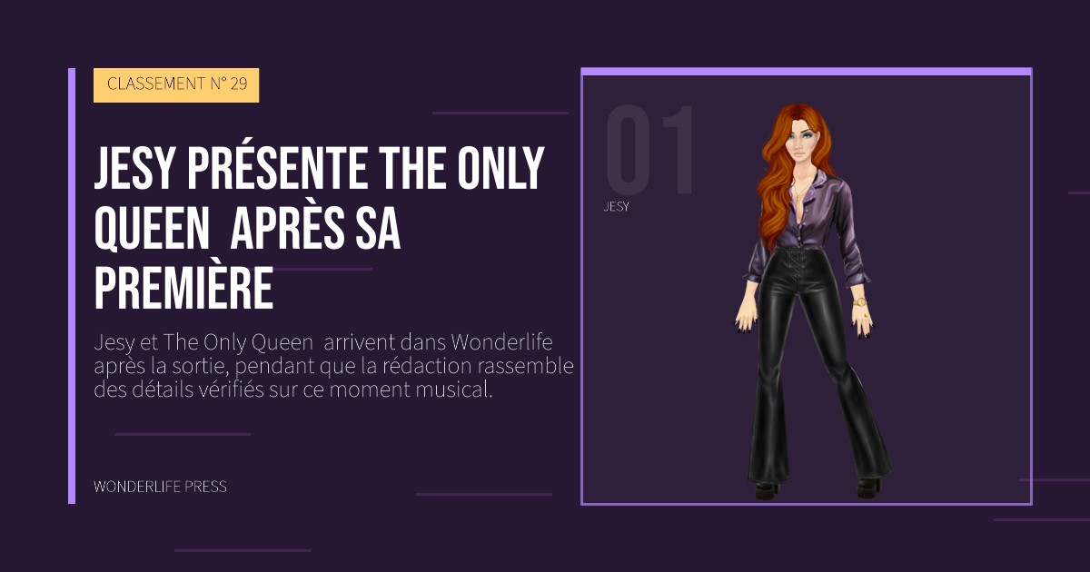 Wonderlife Press: Jesy présente The Only Queen  après sa première. portrait des artistes. CLASSEMENT N° 29.