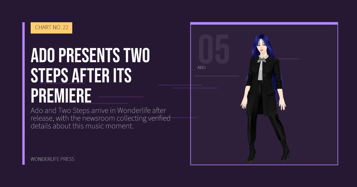 Wonderlife Press: Ado presents Two Steps after its premiere. artist portrait. CHART NO. 22.