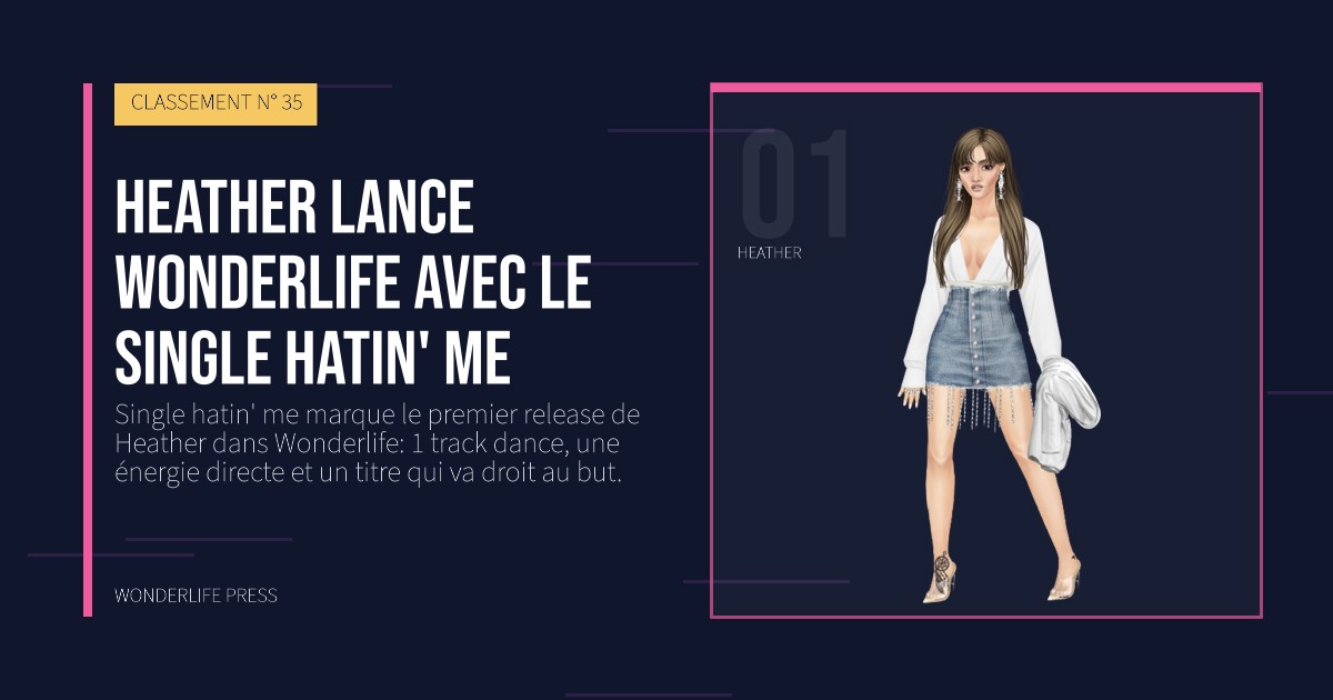 Wonderlife Press: Heather lance Wonderlife avec le Single hatin' me. portrait des artistes. CLASSEMENT N° 35.