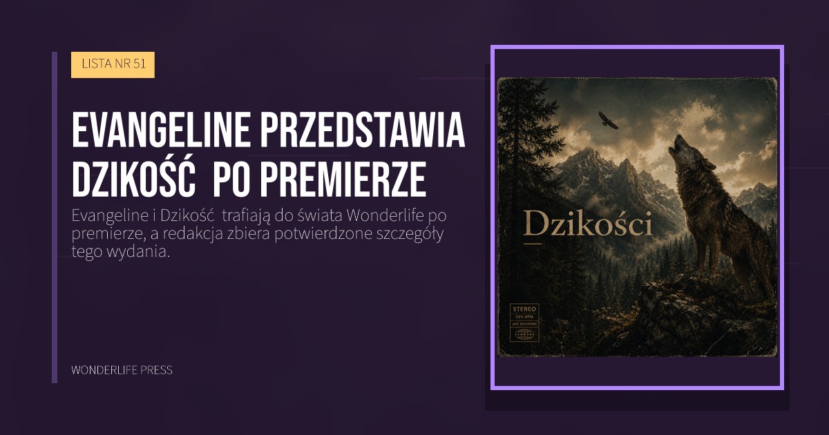 Wonderlife Press: Evangeline przedstawia Dzikość  po premierze. okładka wydawnictwa. LISTA NR 51.