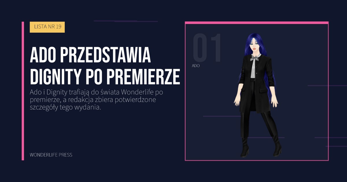 Wonderlife Press: Ado przedstawia Dignity po premierze. portret artystów. LISTA NR 19.
