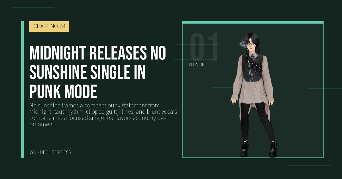 Wonderlife Press: Midnight releases No sunshine single in punk mode. artist portrait. CHART NO. 54.