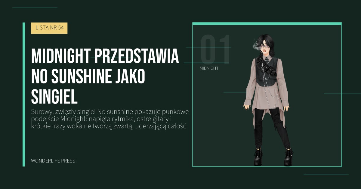 Wonderlife Press: Midnight przedstawia No sunshine jako singiel. portret artystów. LISTA NR 54.