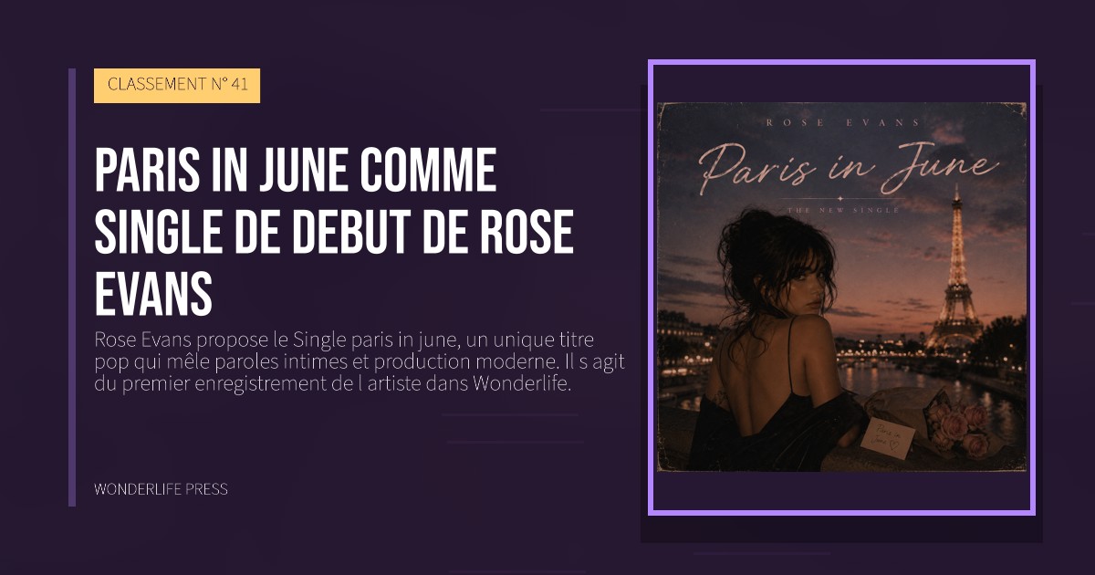Wonderlife Press: paris in june comme single de debut de rose evans. pochette de la sortie. CLASSEMENT N° 41.