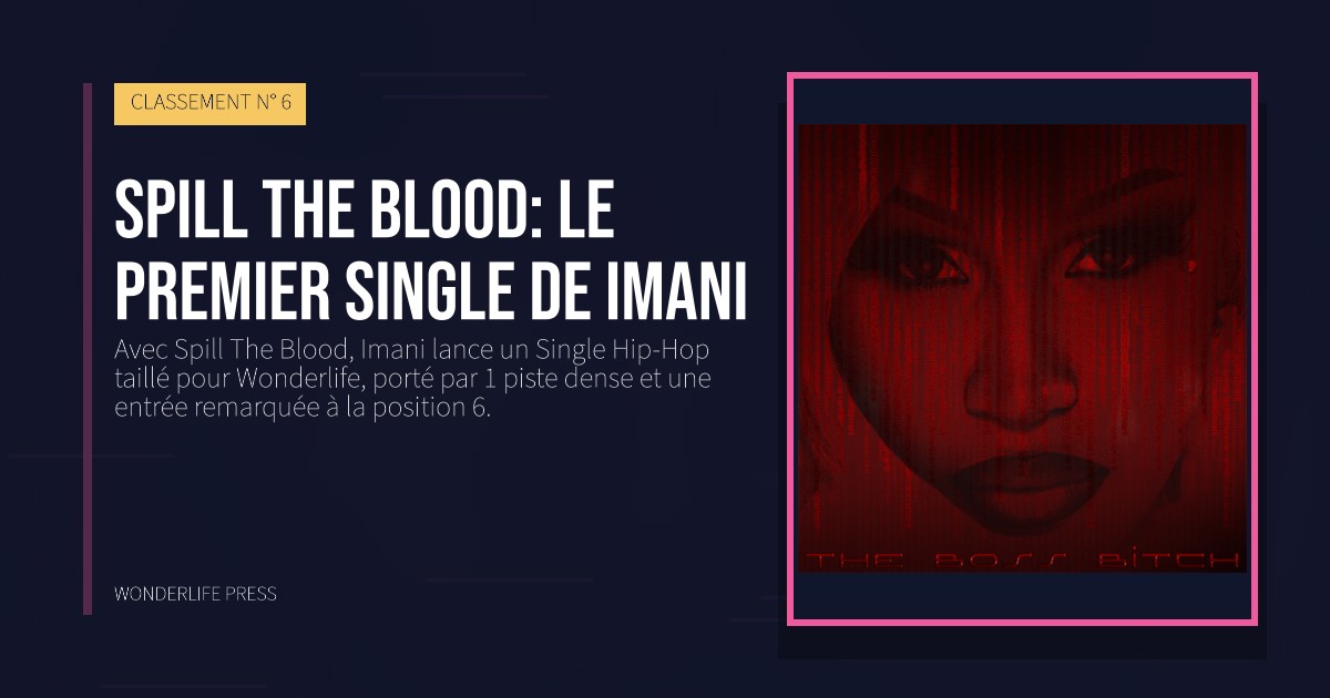 Wonderlife Press: Spill The Blood: le premier Single de Imani. pochette de la sortie. CLASSEMENT N° 6.