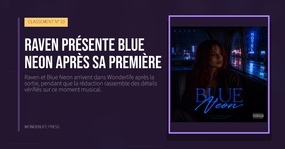Wonderlife Press: Raven présente Blue Neon après sa première. pochette de la sortie. CLASSEMENT N° 33.