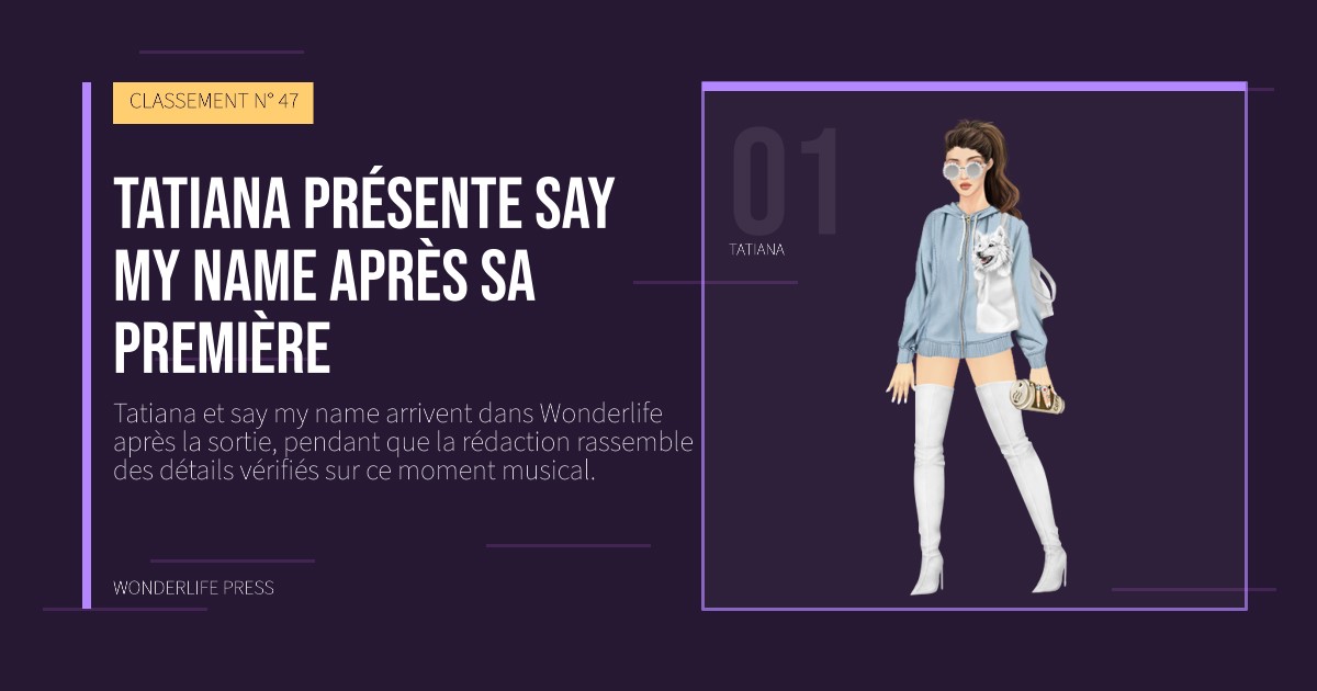 Wonderlife Press: Tatiana présente say my name après sa première. portrait des artistes. CLASSEMENT N° 47.