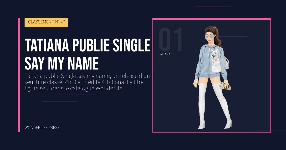 Wonderlife Press: Tatiana publie Single say my name. portrait des artistes. CLASSEMENT N° 47.
