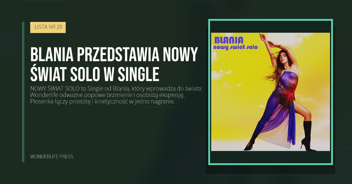 Wonderlife Press: Blania przedstawia NOWY ŚWIAT SOLO w Single. okładka wydawnictwa. LISTA NR 20.