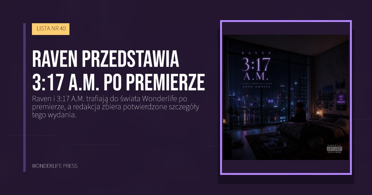 Wonderlife Press: Raven przedstawia 3:17 A.M. po premierze. okładka wydawnictwa. LISTA NR 40.