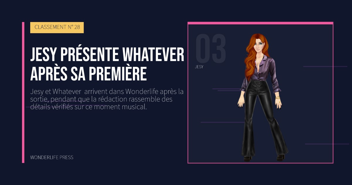 Wonderlife Press: Jesy présente Whatever après sa première. portrait des artistes. CLASSEMENT N° 28.