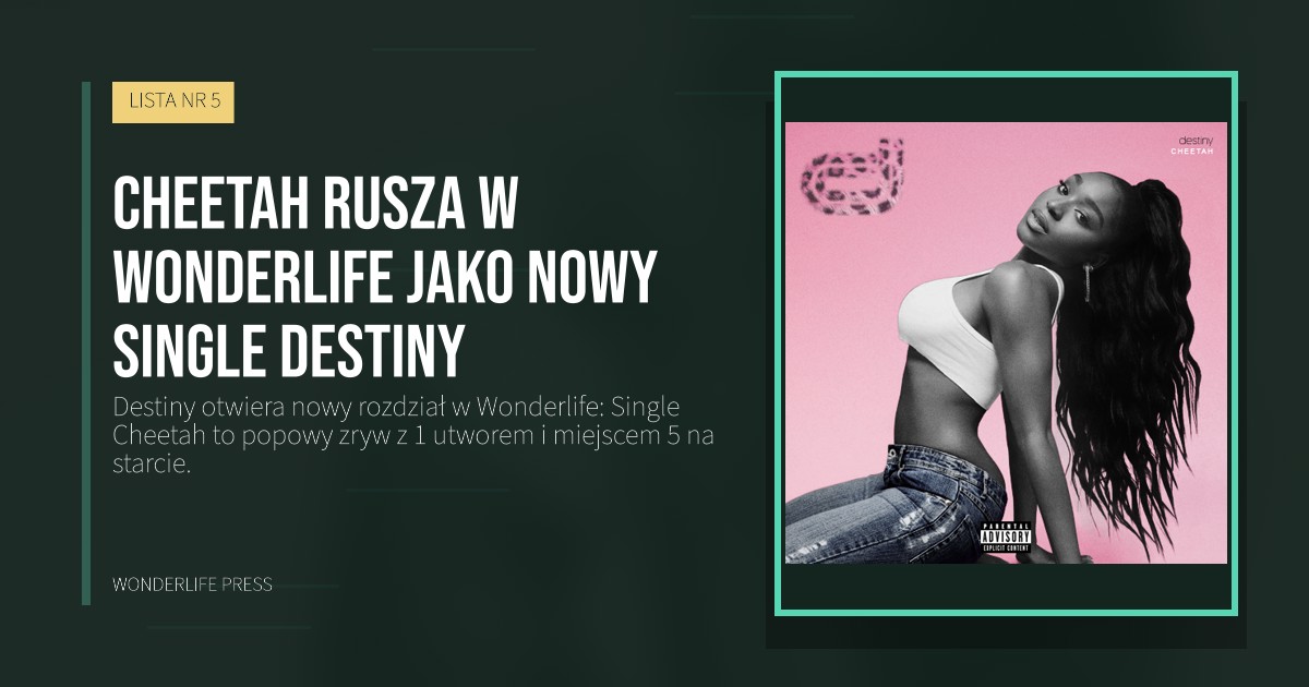 Wonderlife Press: Cheetah rusza w Wonderlife jako nowy single Destiny. okładka wydawnictwa. LISTA NR 5.