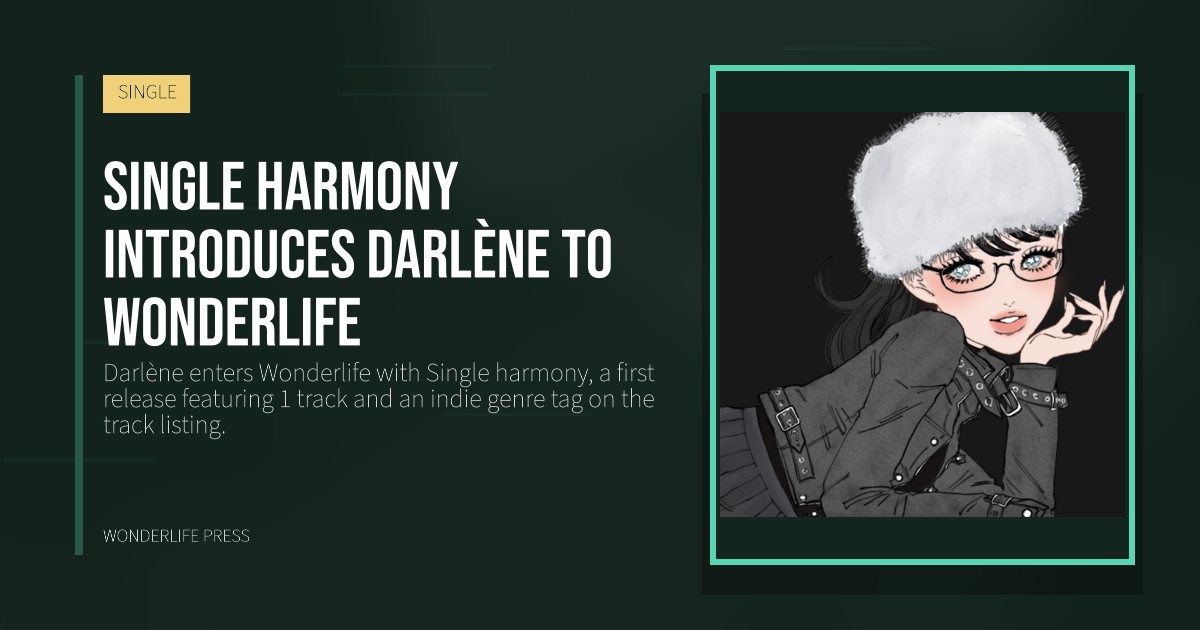 Wonderlife Press: Single harmony introduces Darlène to Wonderlife. release artwork. SINGLE.