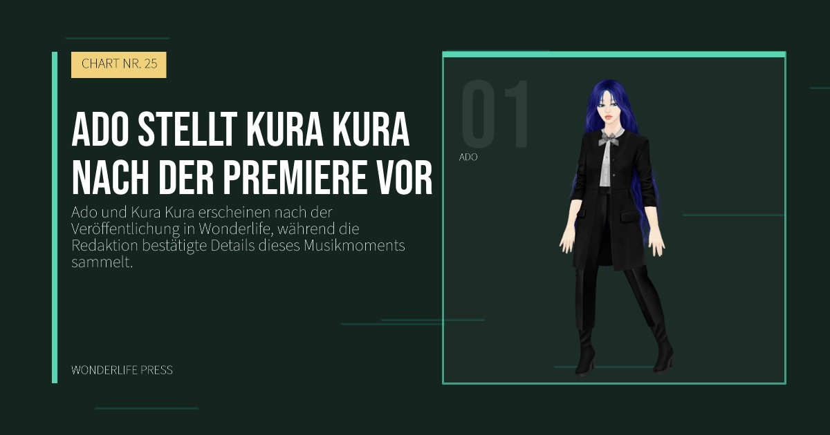 Wonderlife Press: Ado stellt Kura Kura nach der Premiere vor. Künstlerporträt. CHART NR. 25.