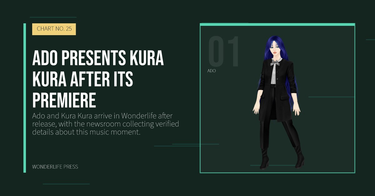 Wonderlife Press: Ado presents Kura Kura after its premiere. artist portrait. CHART NO. 25.