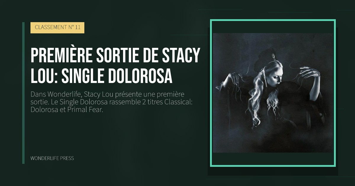 Wonderlife Press: Première sortie de Stacy Lou: Single Dolorosa. pochette de la sortie. CLASSEMENT N° 11.