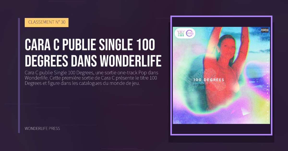 Wonderlife Press: Cara C publie Single 100 Degrees dans Wonderlife. pochette de la sortie. CLASSEMENT N° 30.