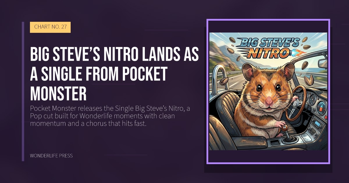 Wonderlife Press: Big Steve’s Nitro lands as a Single from Pocket Monster. release artwork. CHART NO. 27.